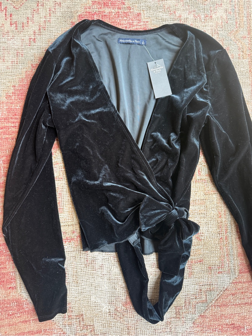 Abercrombie & Fitch Black Velvet Tie-Waist Wrap Top